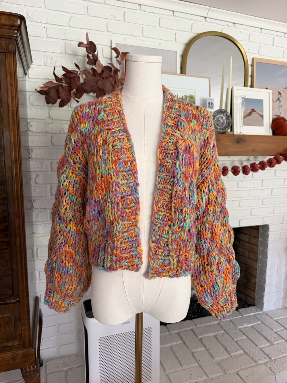 Princess Polly Multicolor Chunky Knit Cardigan in Orange, Pink, Blue & Green